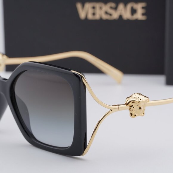 Versace VE4502U GB1/87 Square Sunglasses – Black Gold/Grey Gradient - Picture 8 of 9